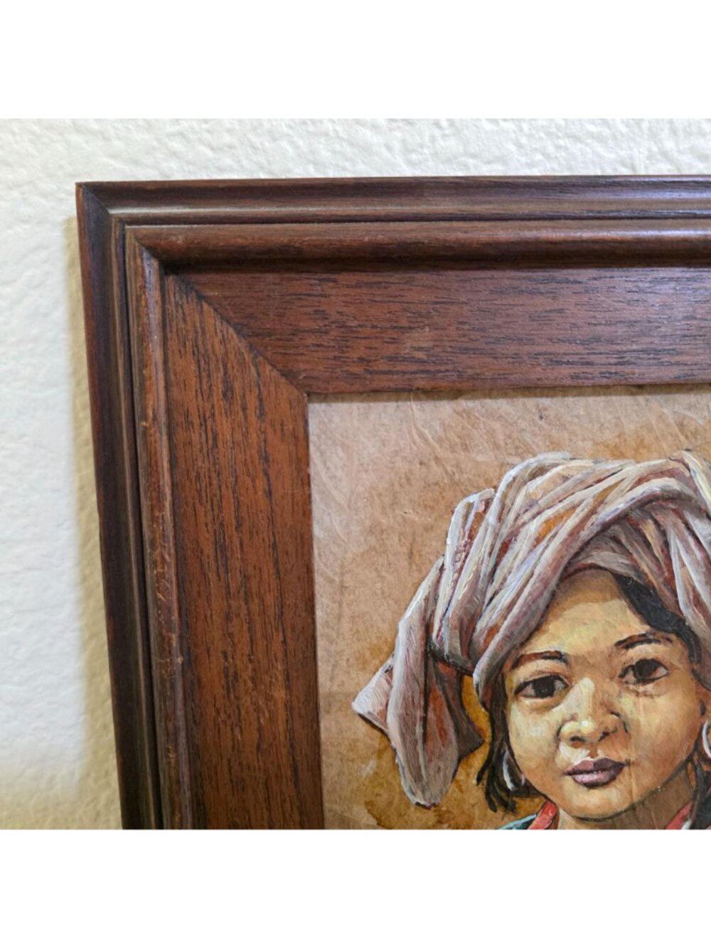 Painting On Tobacco Leaves by MAITREE JUNTAROOPAMAI Mother & Child 12x16" - Picture 2 of 13